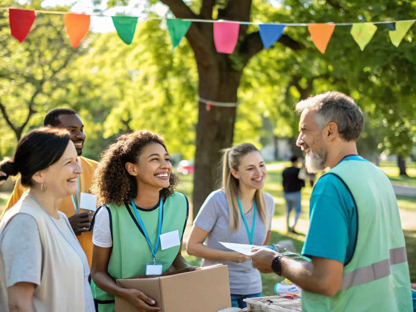 An image depicting a community outreach program by BONJOUR MINUIT, showing volunteers interacting with local residents and promoting access to music education and resources.