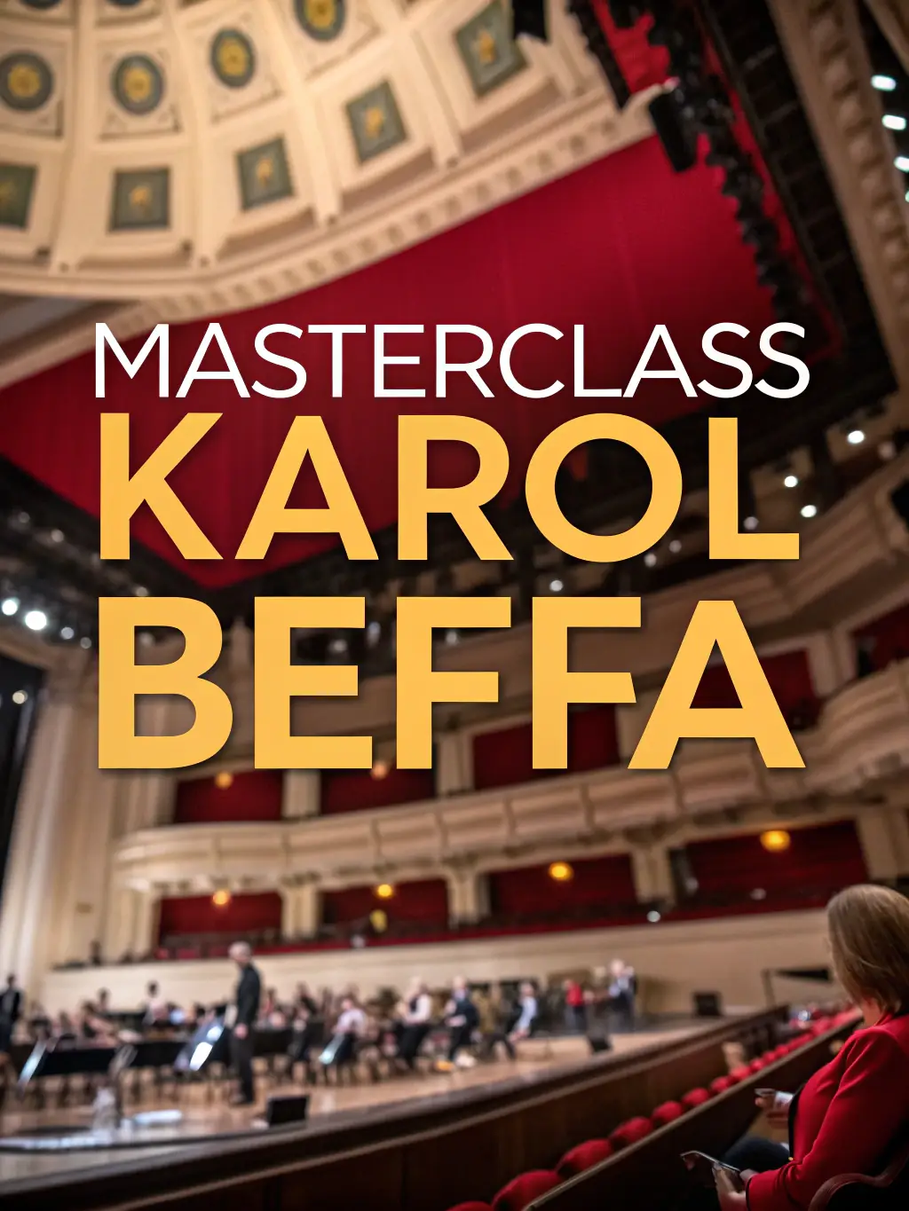 A visually striking poster design for a contemporary classical music concert, highlighting the composer and the unique instrumentation.